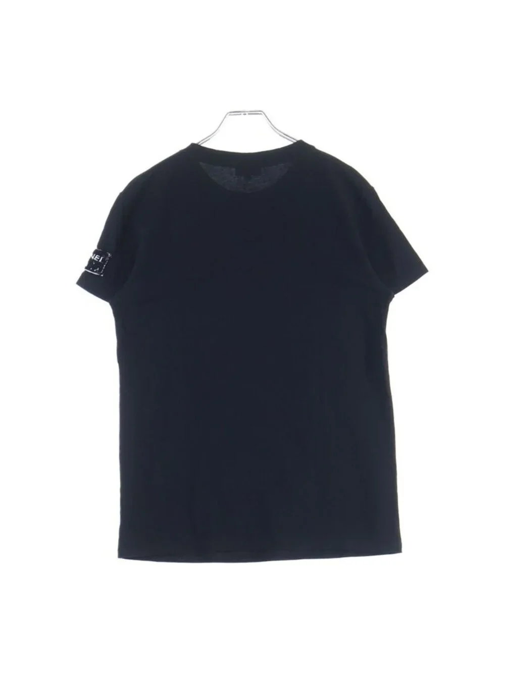 Chanel Face Print T-Shirt Sequins Bijou Decoration Short Sleeve Cotton Black